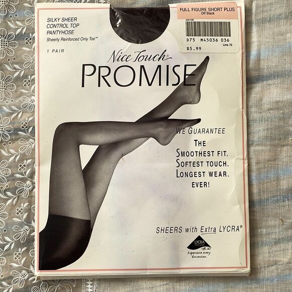 🌼 Vintage Nice Touch Promise Full Figure Short Plus Pantyhose  in Black - Picture 1 of 4